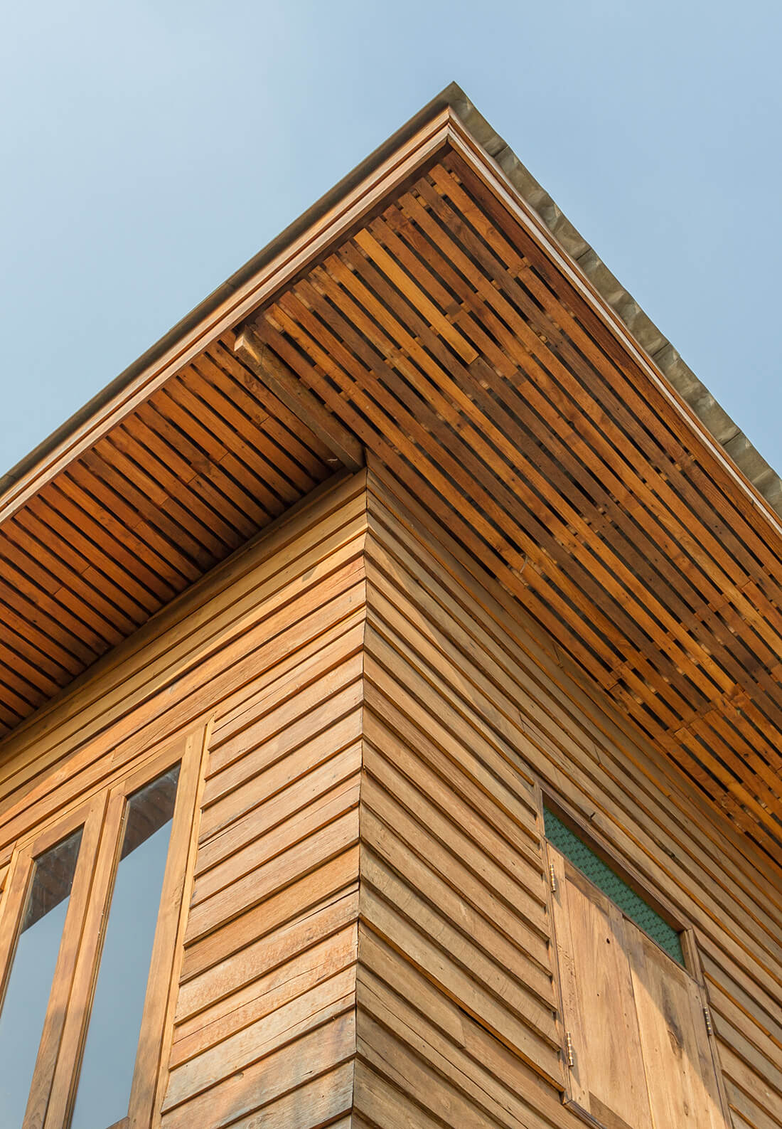 Old Brown Wood House Viewed From Below